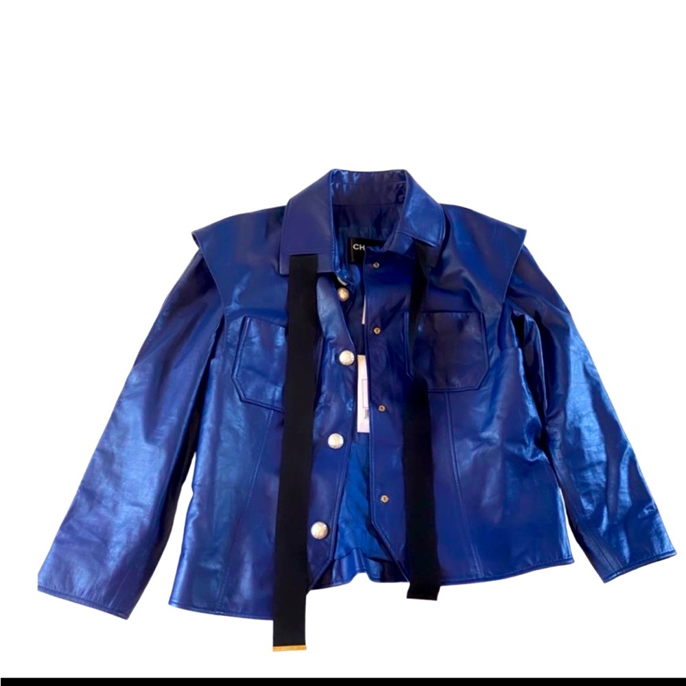 GIFTABLE Chanel Blue Lambskin Leather Jacket New With Tags - Picture 1 of 7